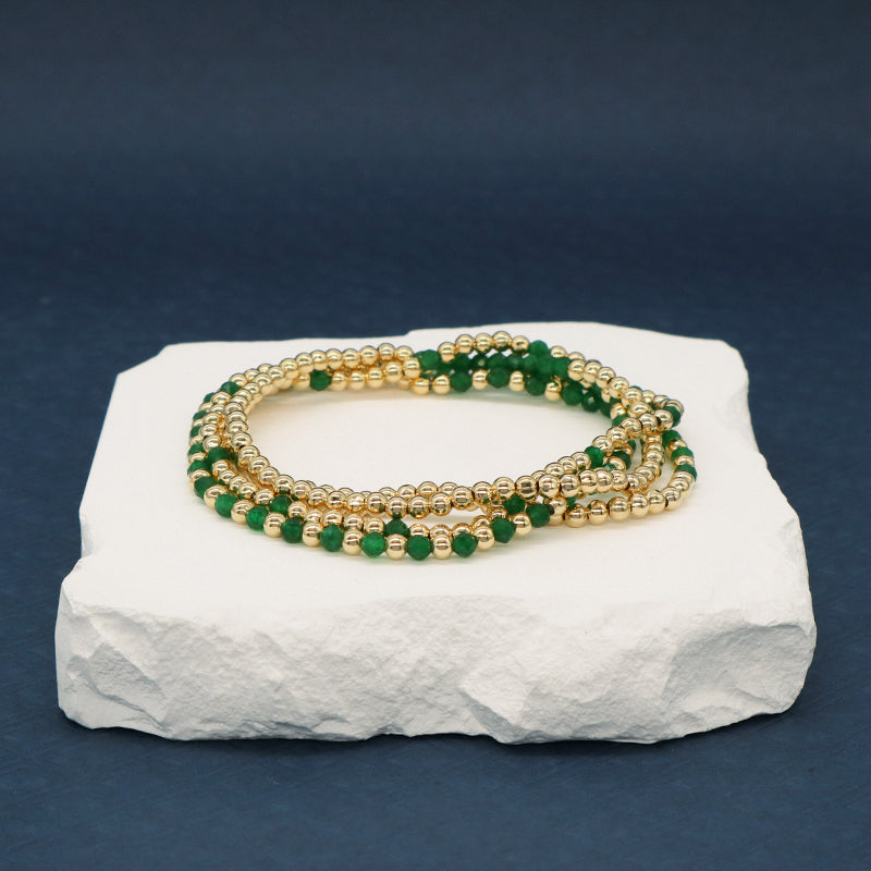 New Arrival Customized Fashion Women Friendship Gold Plated Beaded Handmade Elastic 3mm Green Natural Stone Beads Bracelet