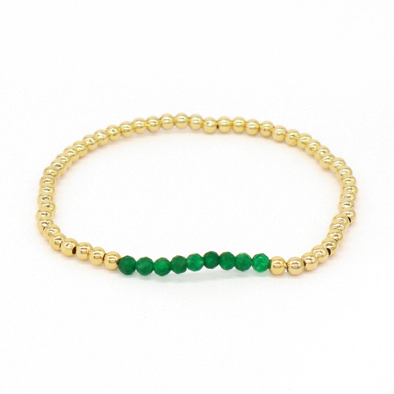 New Arrival Customized Fashion Women Friendship Gold Plated Beaded Handmade Elastic 3mm Green Natural Stone Beads Bracelet