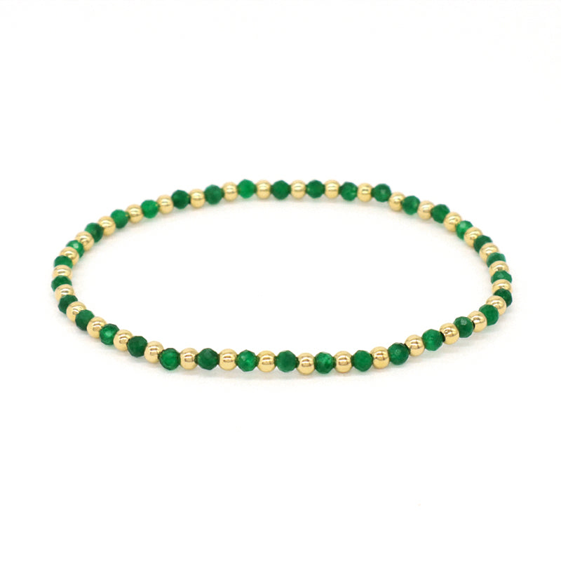 New Arrival Customized Fashion Women Friendship Gold Plated Beaded Handmade Elastic 3mm Green Natural Stone Beads Bracelet