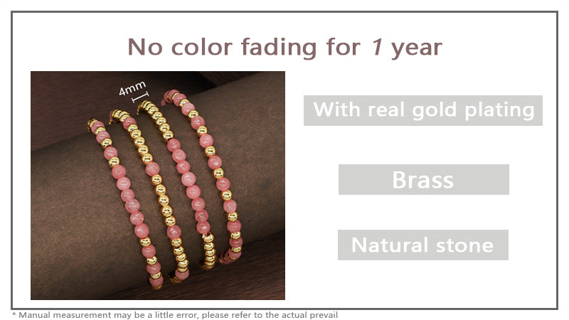 Friendship OEM Customized Fashion Pink Ladies Gold Plated 4mm Beaded Handmade Elastic Faceted Natural Stone Beaded Bracelet