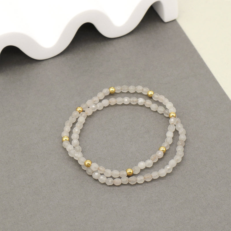 Custom 4mm Gold Plated Beaded Trendy Jewelry Handmade Elastic Gemstone Faceted Natural Stone Beads Bracelet For Women Gift