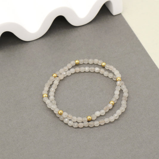 Custom 4mm Gold Plated Beaded Trendy Jewelry Handmade Elastic Gemstone Faceted Natural Stone Beads Bracelet For Women Gift