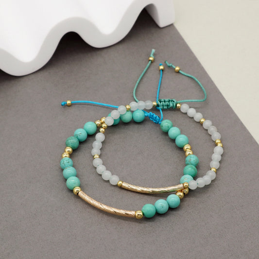 Custom Wholesale Women Gold Plated Brass Charm Jewelry Handmade Adjustable Gemstone Natural Stone Beads Woven Macrame Bracelet