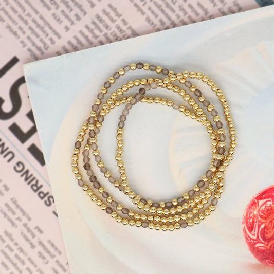 Handmade Custom 3mm Gold Plated Beaded Jewelry Elastic Yaga Healing Energy Faceted Natural Stone Beads Bracelet For Women Gift