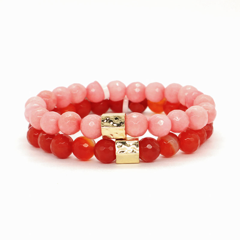 New Bulk Sale Custom Handmade OEM Yoga Healing Gold Plated Brass Charm 8mm Elastic Pink Natural Stone Beaded Bracelet For Women