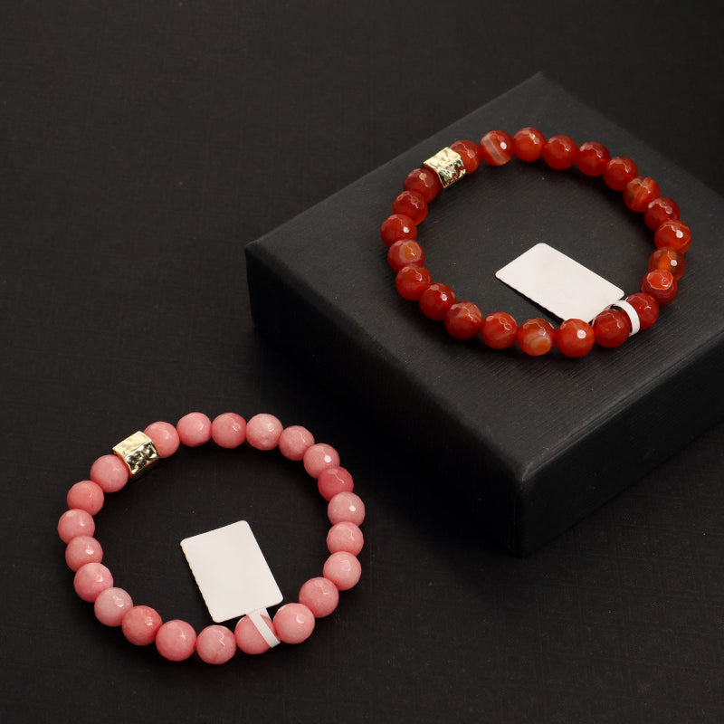 New Bulk Sale Custom Handmade OEM Yoga Healing Gold Plated Brass Charm 8mm Elastic Pink Natural Stone Beaded Bracelet For Women