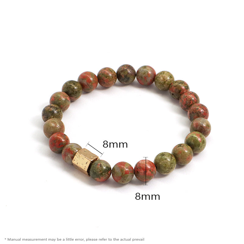 Custom Handmade Women Jewelry Wholesale Gold Plated Brass Charm OEM White Elastic Healing Yoga 8mm Natural Stone Beaded Bracelet
