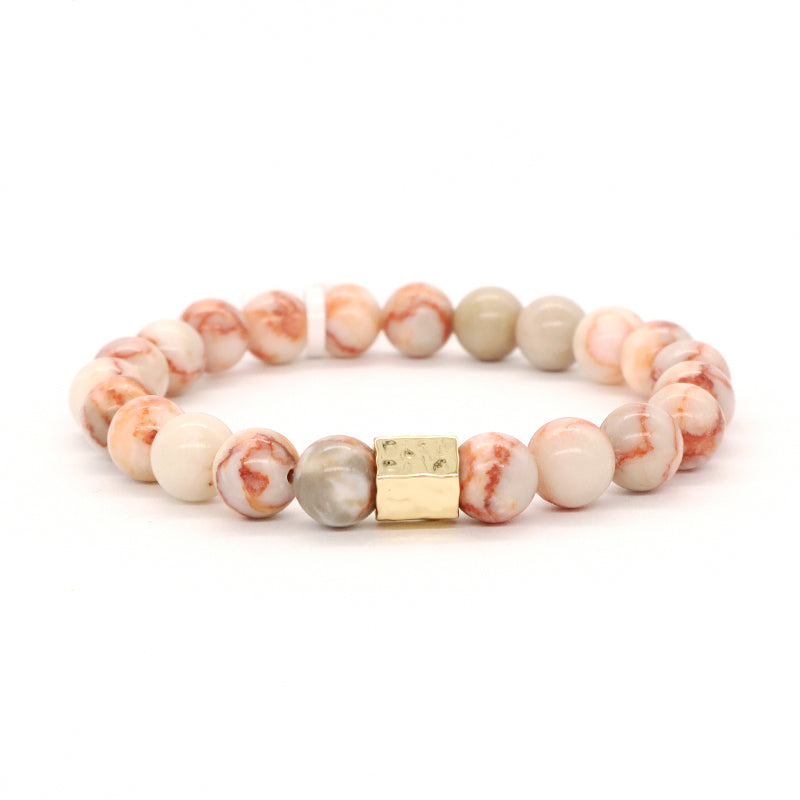 Custom Handmade Women Jewelry Wholesale Gold Plated Brass Charm OEM White Elastic Healing Yoga 8mm Natural Stone Beaded Bracelet
