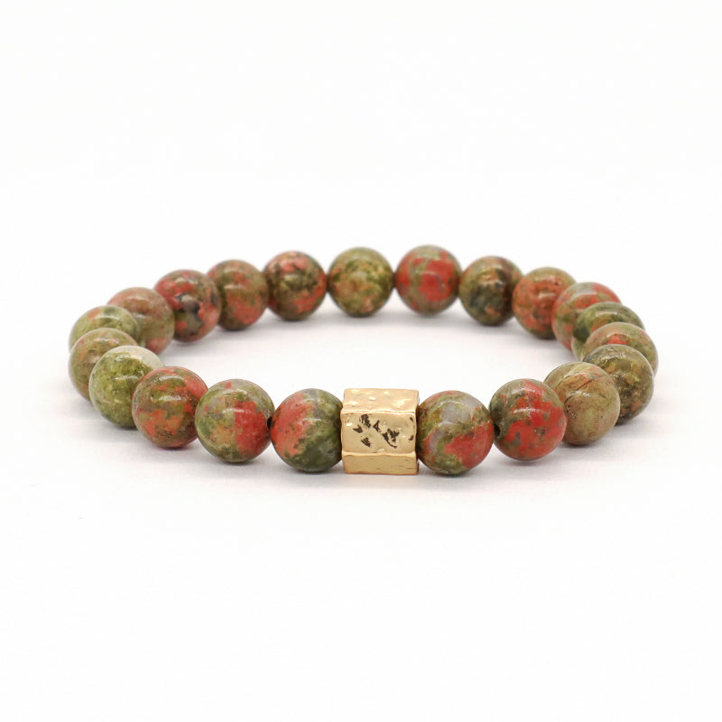 Custom Handmade Women Jewelry Wholesale Gold Plated Brass Charm OEM White Elastic Healing Yoga 8mm Natural Stone Beaded Bracelet