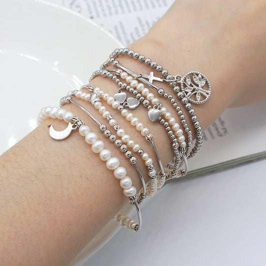 Trendy Bracelet High Quality Natural Fresh Water Pearl 925 Sterling Silver Bracelets Beaded Bracelet