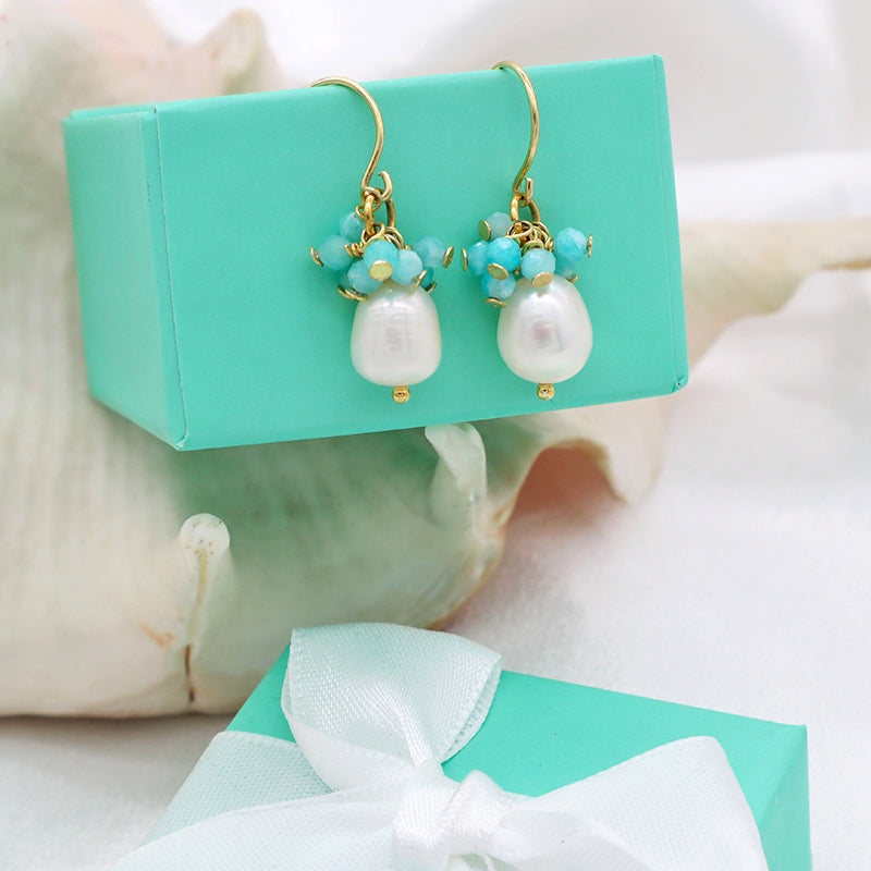 Trendy Women Jewelry 925 Sterling Silver Natural Stone & Natural Fresh Water Pearl Earring