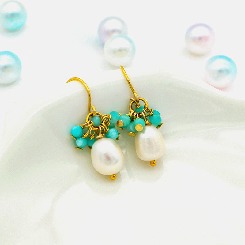 Trendy Women Jewelry 925 Sterling Silver Natural Stone & Natural Fresh Water Pearl Earring