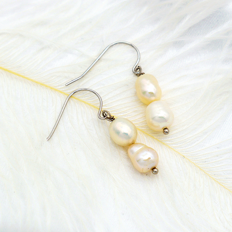 New style Jewelry Wholesale OEM Factory Rhodium Plated 925 sterling silver Fresh Water Pearl Drop Hoop Earrings for Women