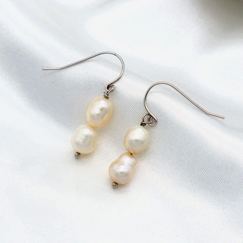 New style Jewelry Wholesale OEM Factory Rhodium Plated 925 sterling silver Fresh Water Pearl Drop Hoop Earrings for Women