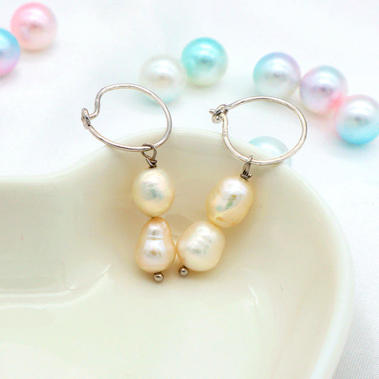 New arrival Wholesale Manufacture Women 4mm Natural Stone Fresh Water Pearl Rhodium Plated 925 sterling silver Hoop Drop Earrings