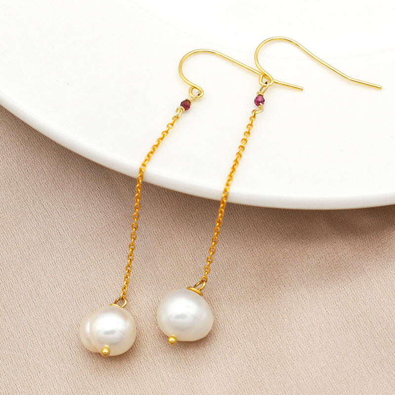 9-10mm  China supplier white pearl Gold plating 925 sterling silver hook fresh water pearl earring