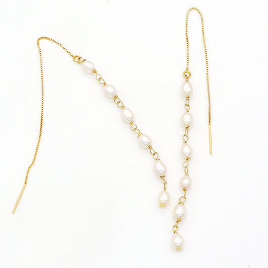 Manufacture Wholesale Custom OEM Factory Long Drop Dangle Gold Plated 925 sterling silver Fresh Water Pearl Earrings for Women