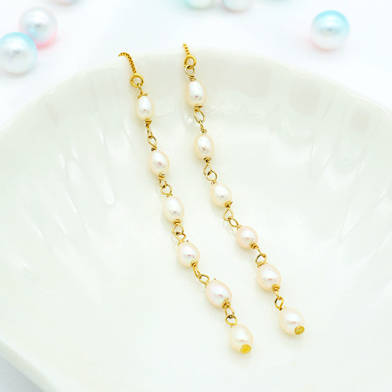 Manufacture Wholesale Custom OEM Factory Long Drop Dangle Gold Plated 925 sterling silver Fresh Water Pearl Earrings for Women