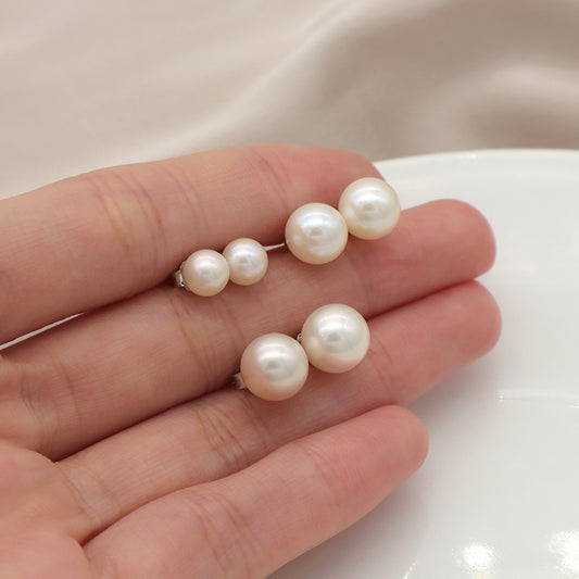 18K Gold Plated 925 Sterling Silver Earring Stud Round White Freshwater Cultured Pearl Earrings