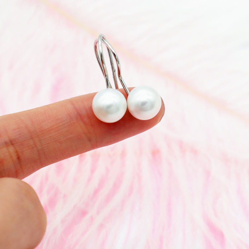 Trendy High Quality Round 925 Sterling Silver Fresh Water Pearl Hoop Earring