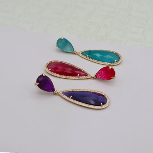 Summer CZ and natural stone earring