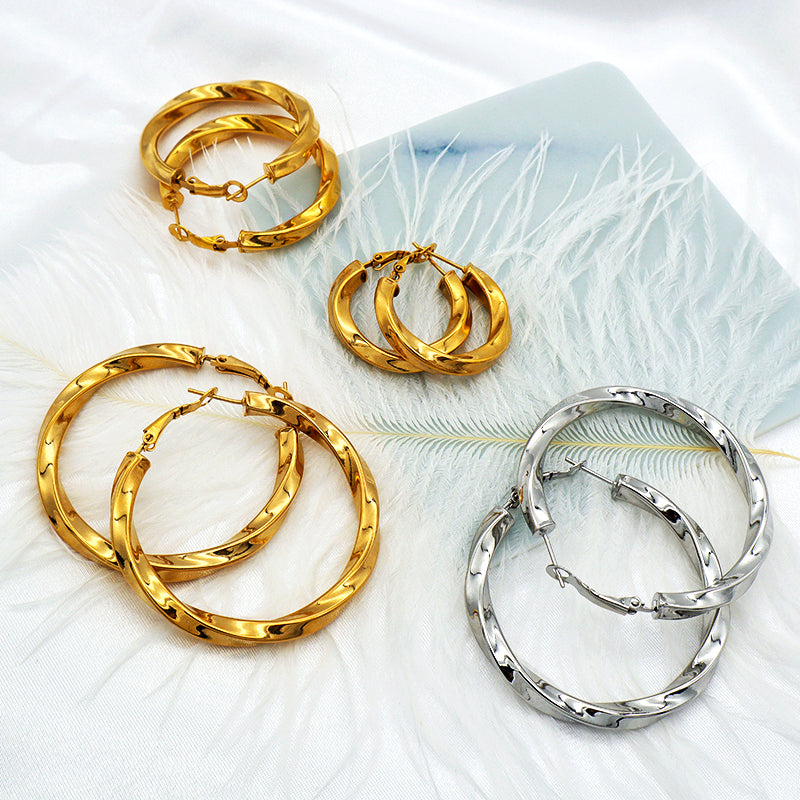 High Quality Trendy Jewelry Punk Jewelry 18k Gold Plated Stainless Steel Chunky Hoops Earrings