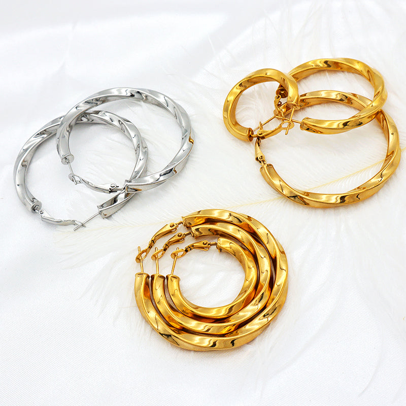 High Quality Trendy Jewelry Punk Jewelry 18k Gold Plated Stainless Steel Chunky Hoops Earrings