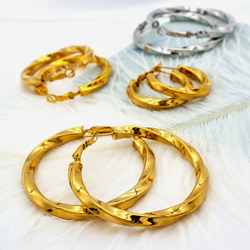 High Quality Trendy Jewelry Punk Jewelry 18k Gold Plated Stainless Steel Chunky Hoops Earrings