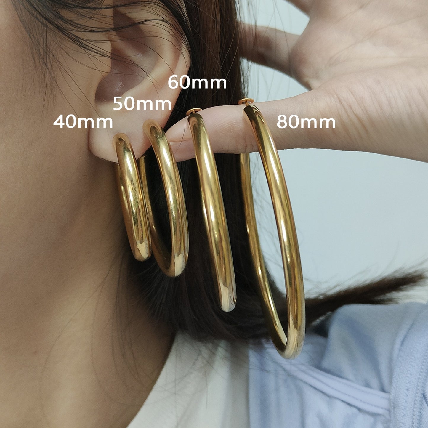 High Quality Trendy Women Girl Earring Gold Plated Stainless Steel Chunky Hoops Earrings