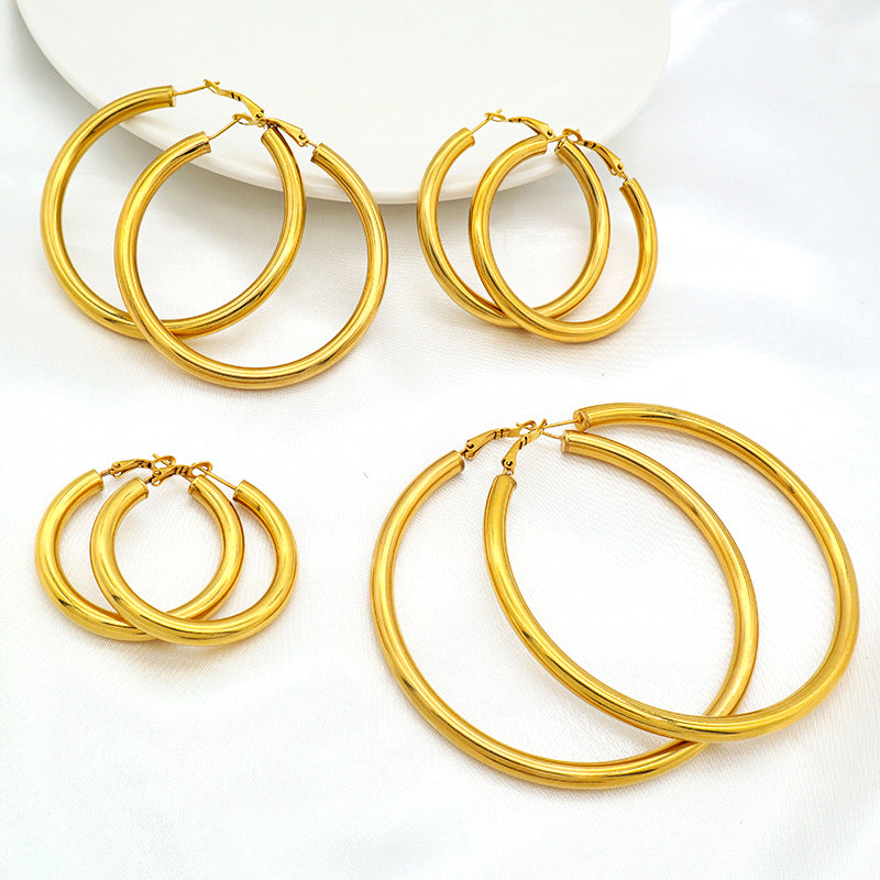 High Quality Trendy Women Girl Earring Gold Plated Stainless Steel Chunky Hoops Earrings
