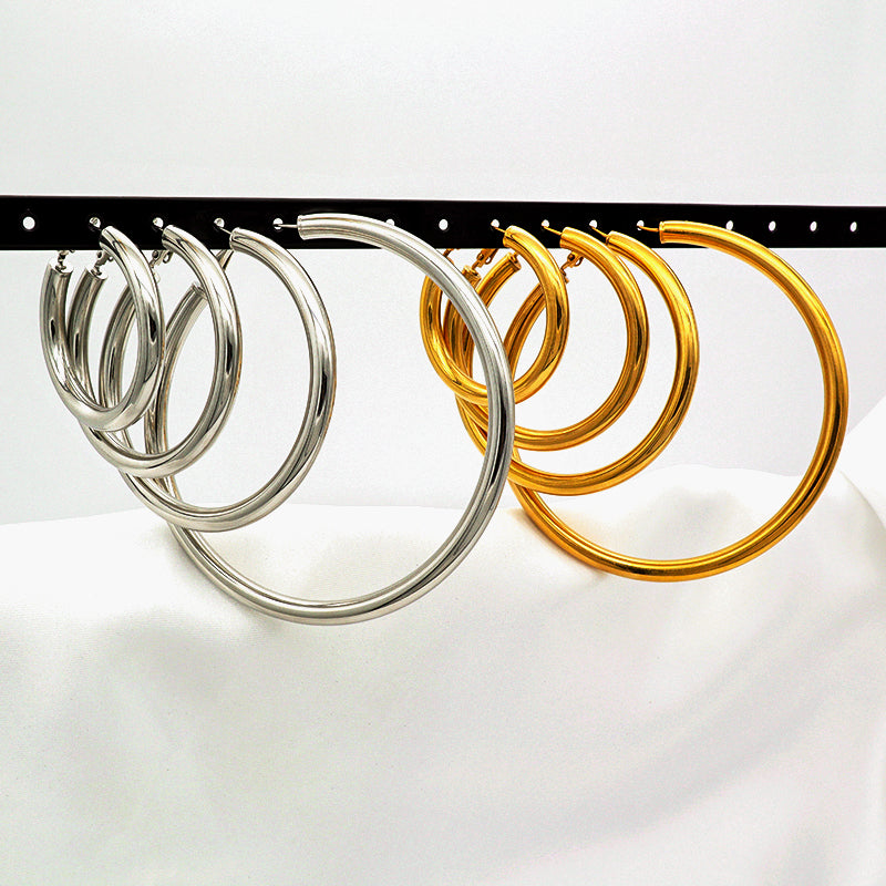High Quality Trendy Women Girl Earring Gold Plated Stainless Steel Chunky Hoops Earrings