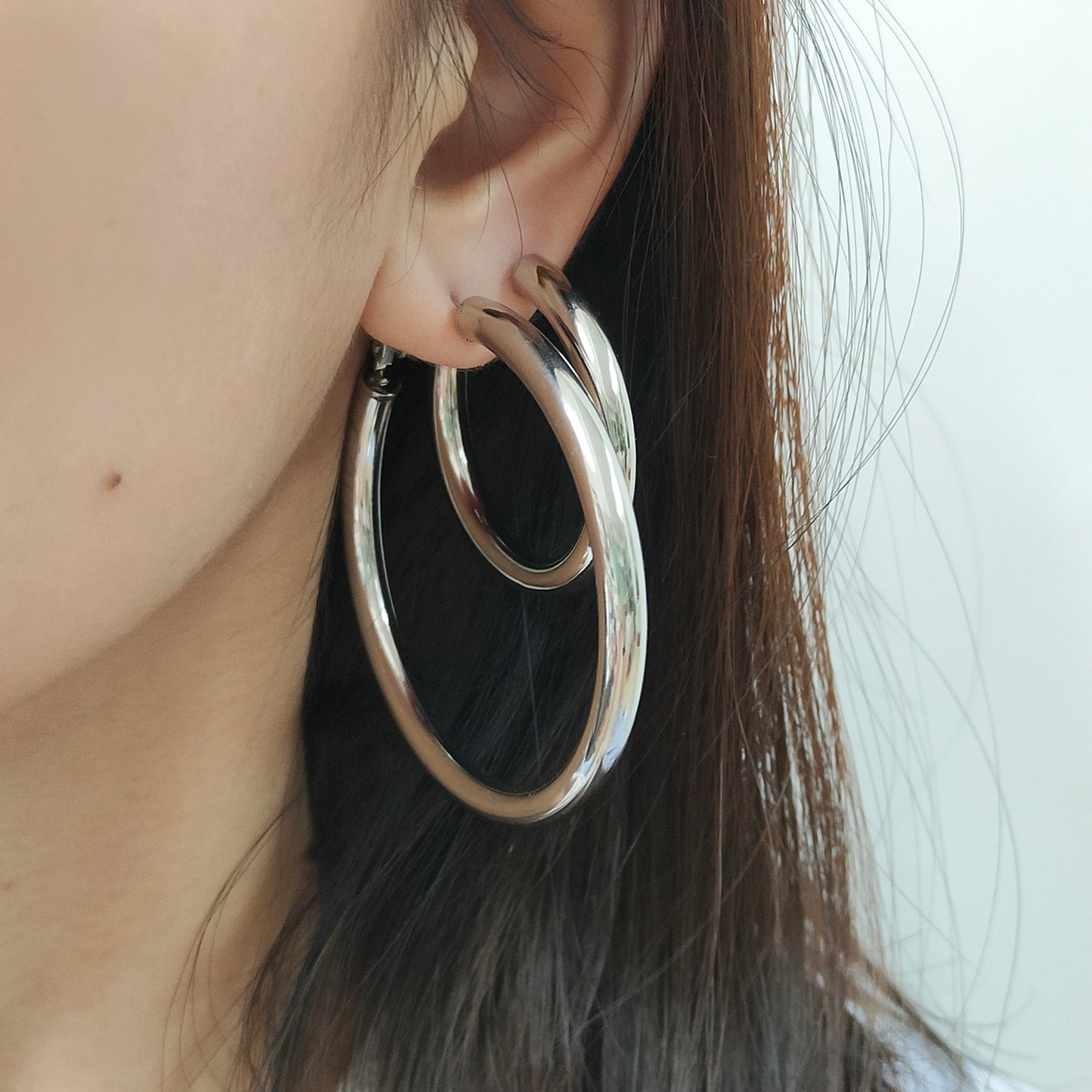 High Quality Trendy Women Girl Earring Gold Plated Stainless Steel Chunky Hoops Earrings