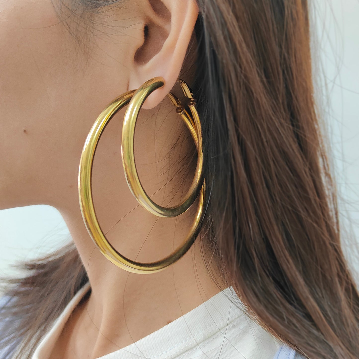 High Quality Trendy Women Girl Earring Gold Plated Stainless Steel Chunky Hoops Earrings