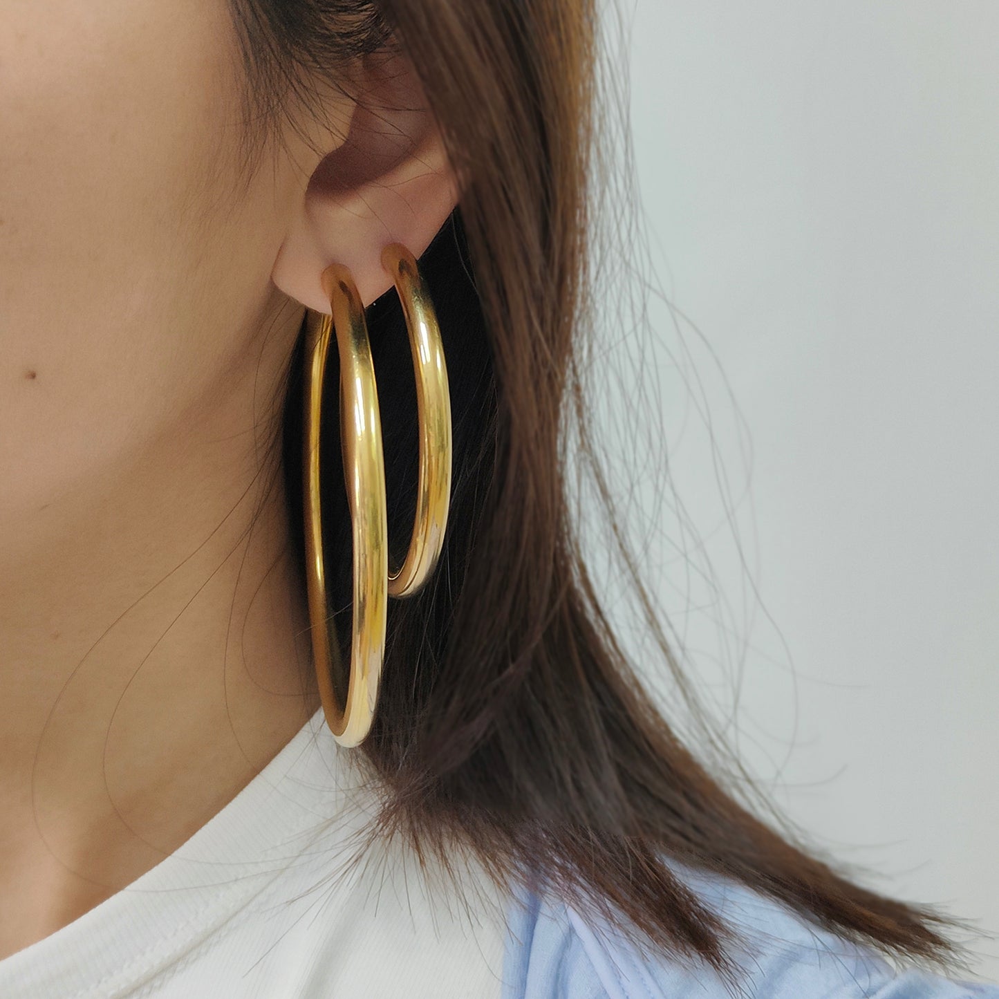 High Quality Trendy Women Girl Earring Gold Plated Stainless Steel Chunky Hoops Earrings