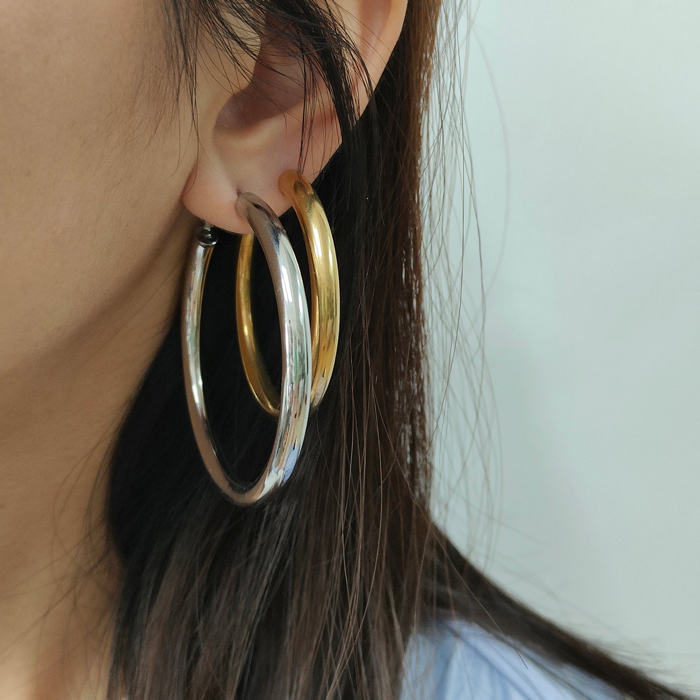 High Quality Trendy Women Girl Earring Gold Plated Stainless Steel Chunky Hoops Earrings
