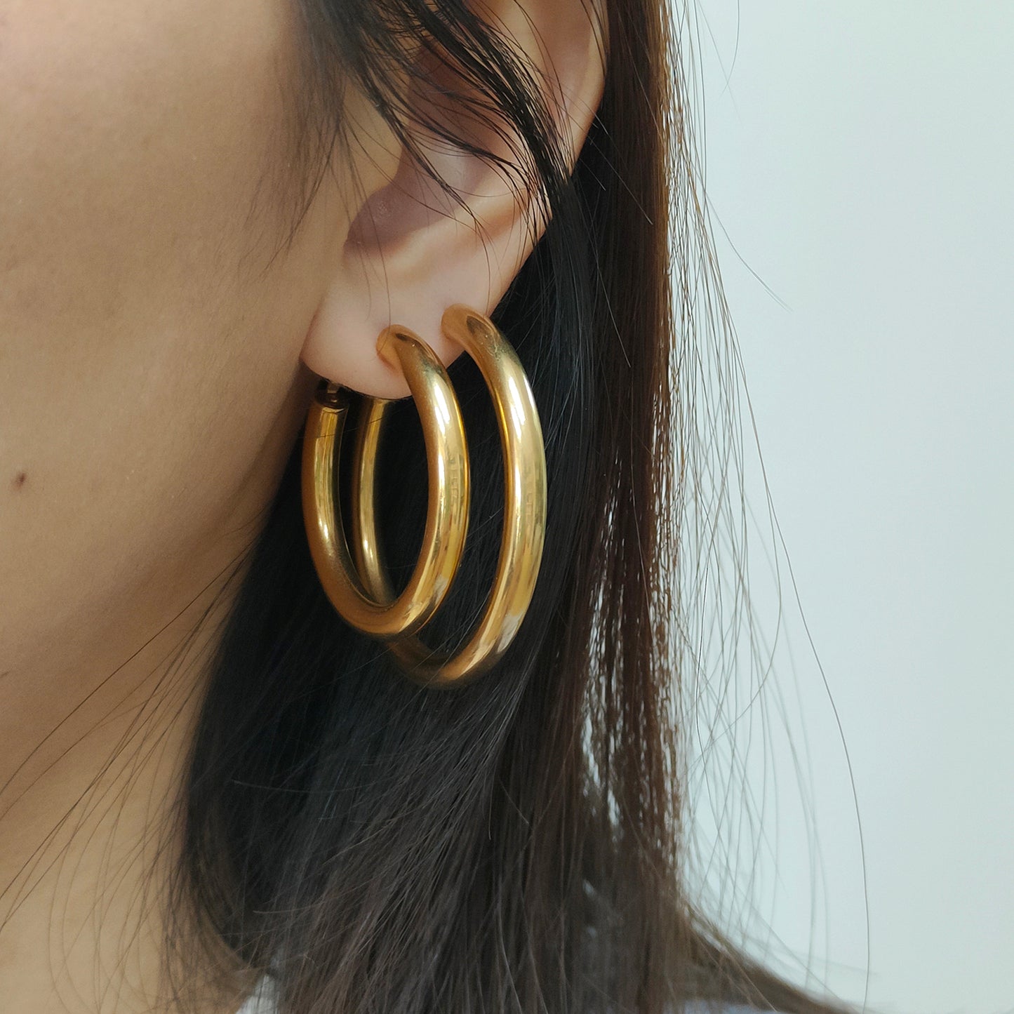 High Quality Trendy Women Girl Earring Gold Plated Stainless Steel Chunky Hoops Earrings