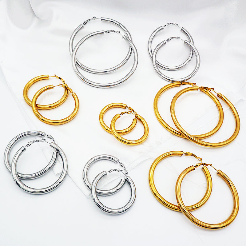 High Quality Trendy Women Girl Earring Gold Plated Stainless Steel Chunky Hoops Earrings