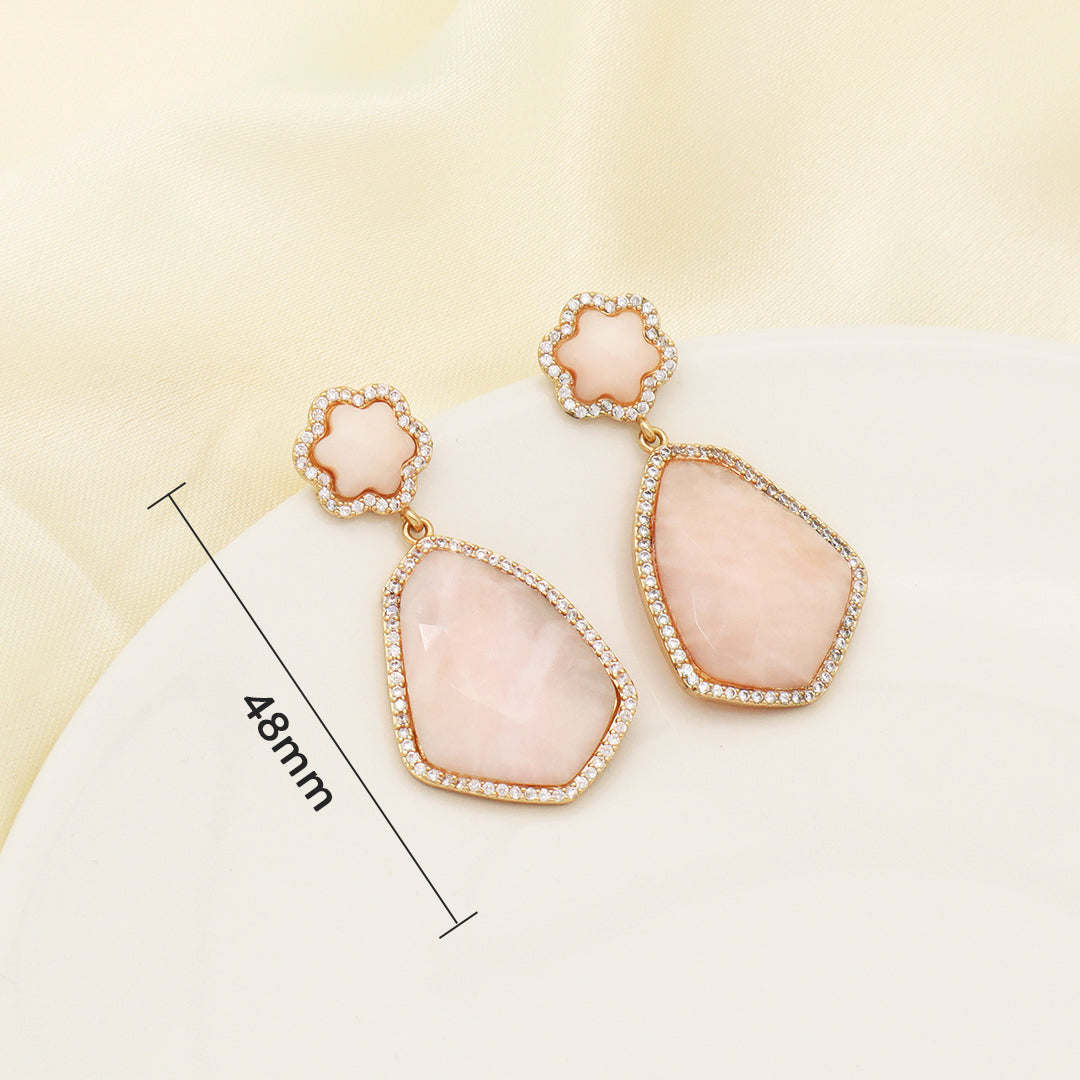Wholesale Custom Manufacture Factory Pink Teardrop Earring Stud Micro Pave CZ Gold Plated Natural Stone Earrings For Women Gift