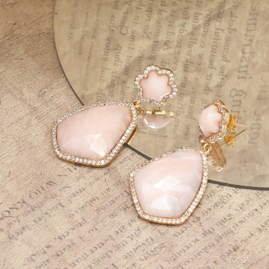 Wholesale Custom Manufacture Factory Pink Teardrop Earring Stud Micro Pave CZ Gold Plated Natural Stone Earrings For Women Gift