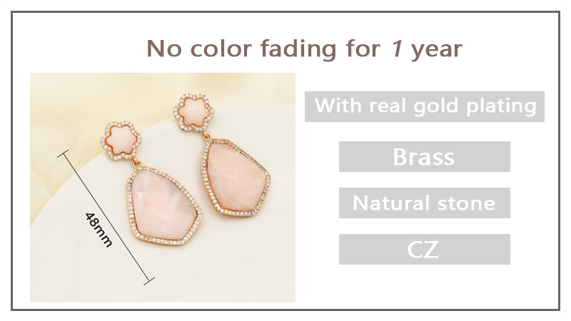 Wholesale Custom Manufacture Factory Pink Teardrop Earring Stud Micro Pave CZ Gold Plated Natural Stone Earrings For Women Gift