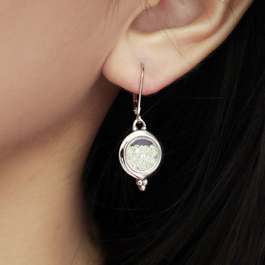 Good Quality New Manufacture Wholesale China Factory Custom Round Glass Mirror Sand CZ 925 Sterling Silver Hoop Earrings Stud Earrings For Women Gift
