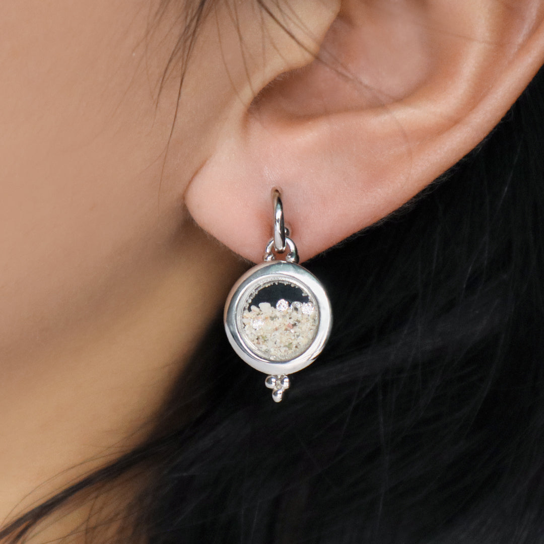 Good Quality New Manufacture Wholesale China Factory Custom Round Glass Mirror Sand CZ 925 Sterling Silver Hoop Earrings Stud Earrings For Women Gift