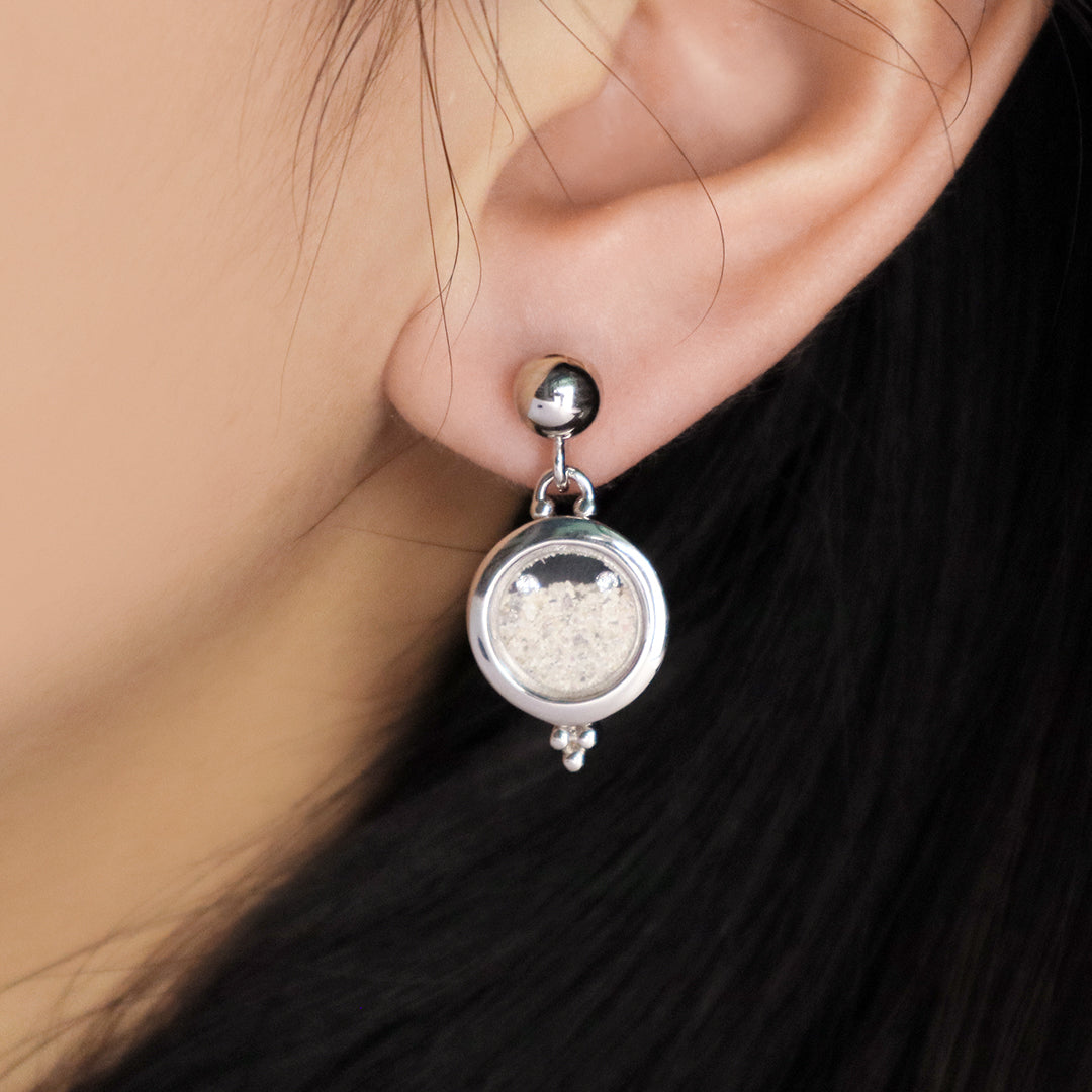 Good Quality New Manufacture Wholesale China Factory Custom Round Glass Mirror Sand CZ 925 Sterling Silver Hoop Earrings Stud Earrings For Women Gift