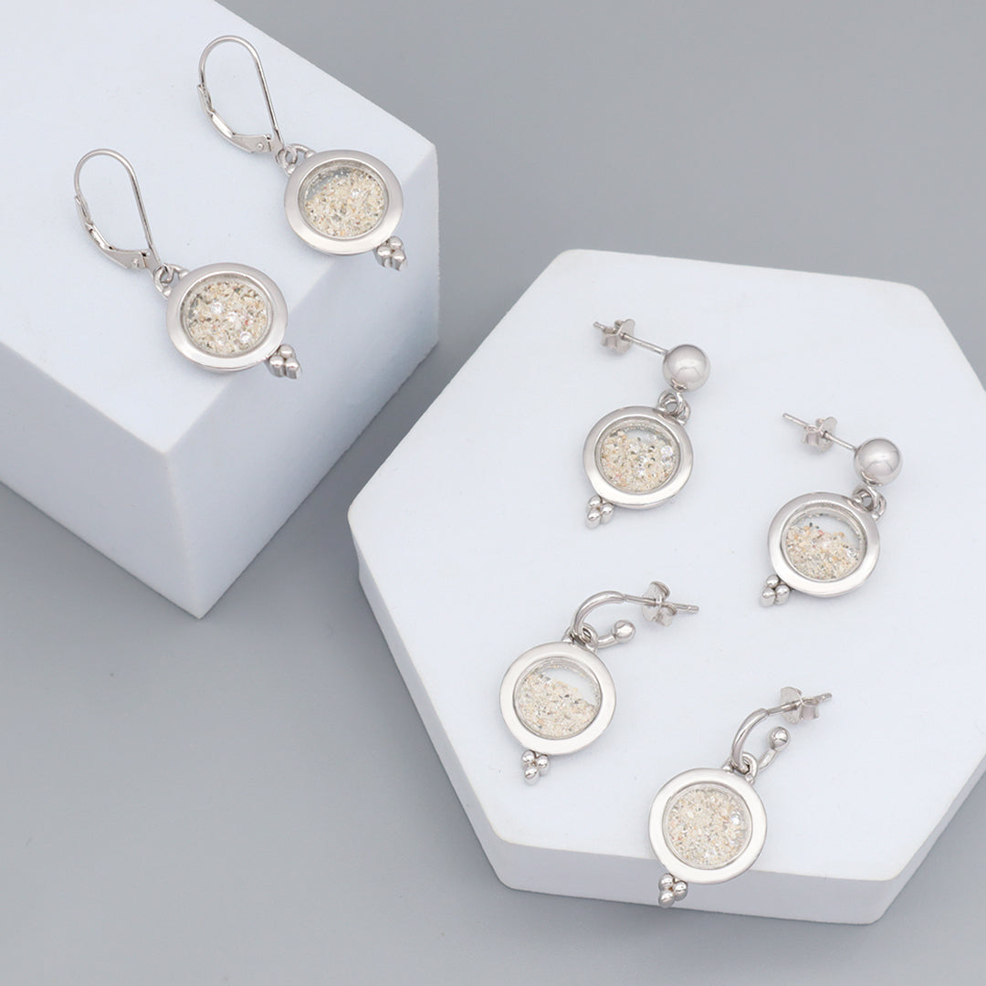 Good Quality New Manufacture Wholesale China Factory Custom Round Glass Mirror Sand CZ 925 Sterling Silver Hoop Earrings Stud Earrings For Women Gift
