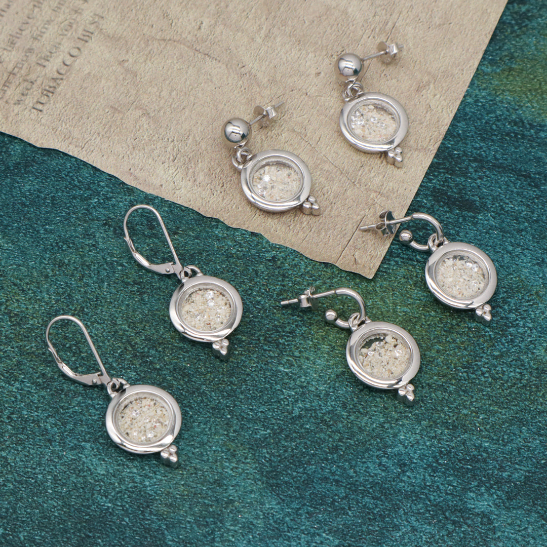 Good Quality New Manufacture Wholesale China Factory Custom Round Glass Mirror Sand CZ 925 Sterling Silver Hoop Earrings Stud Earrings For Women Gift