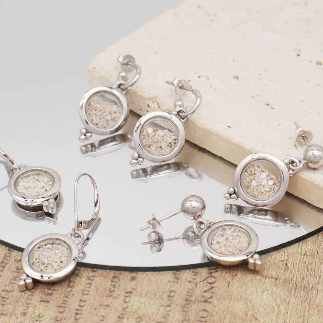 Good Quality New Manufacture Wholesale China Factory Custom Round Glass Mirror Sand CZ 925 Sterling Silver Hoop Earrings Stud Earrings For Women Gift