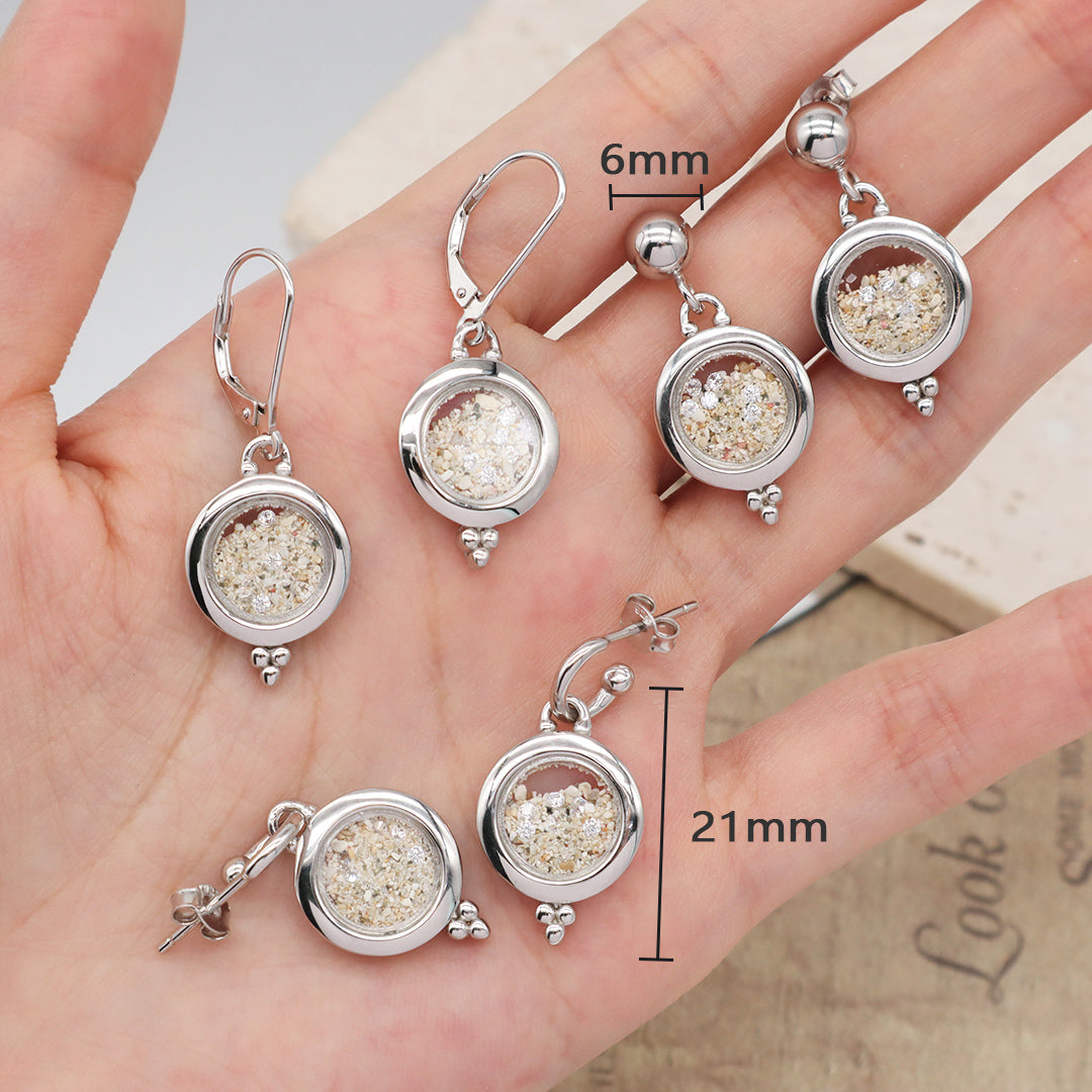 Good Quality New Manufacture Wholesale China Factory Custom Round Glass Mirror Sand CZ 925 Sterling Silver Hoop Earrings Stud Earrings For Women Gift