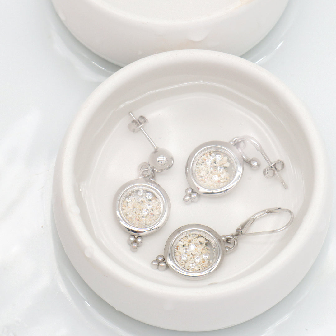 Good Quality New Manufacture Wholesale China Factory Custom Round Glass Mirror Sand CZ 925 Sterling Silver Hoop Earrings Stud Earrings For Women Gift