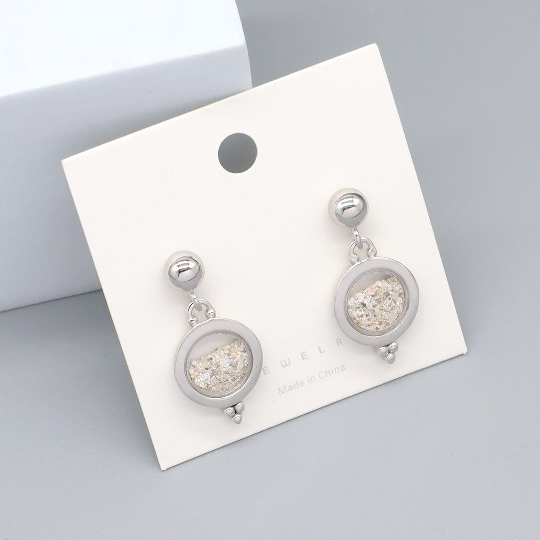 Good Quality New Manufacture Wholesale China Factory Custom Round Glass Mirror Sand CZ 925 Sterling Silver Hoop Earrings Stud Earrings For Women Gift