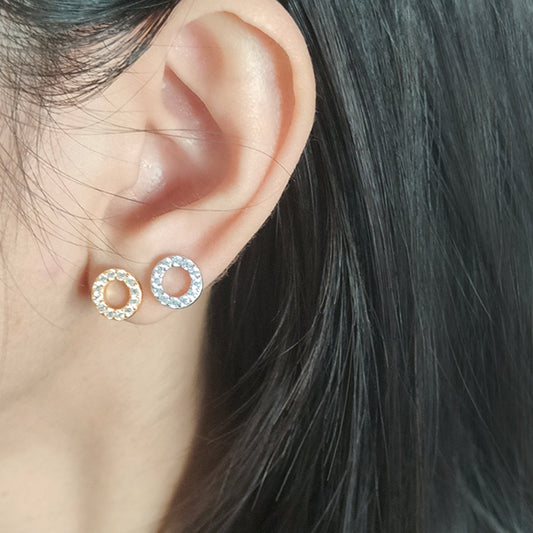 Classic Wholesale Lady 925 Sterling Silver studs earring Jewelry Hollowed Out Circle Gold Plated CZ Sterling Silver 925 Earrings